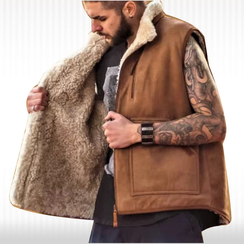 Men's Shearling B3 Bomber Vest - Stylish RAF Aviator Leather Gilet - AMSEL LEATHERS