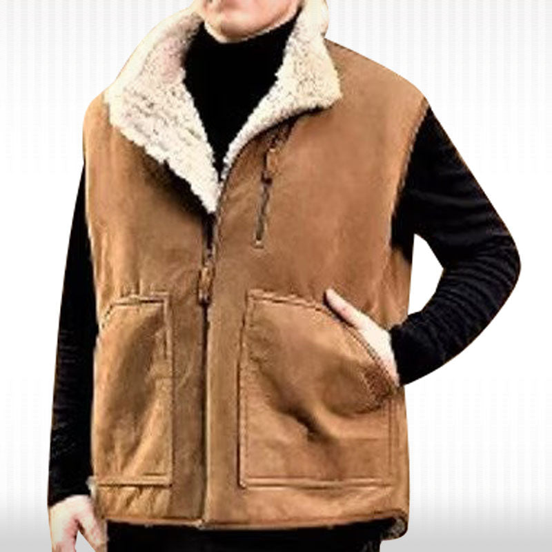 Men's Shearling B3 Bomber Vest - Stylish RAF Aviator Leather Gilet - AMSEL LEATHERS