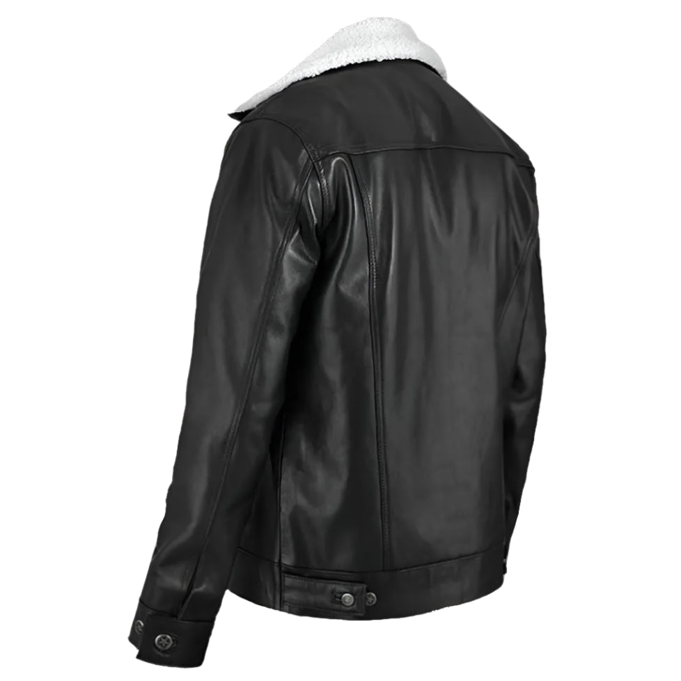 Men's Shearling Leather Aviator Jacket in Black Amsel Leathers