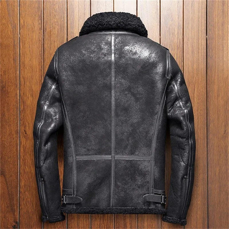 Men's Shearling Notched Collar Sheepskin Leather Jacket - AMSEL LEATHERS