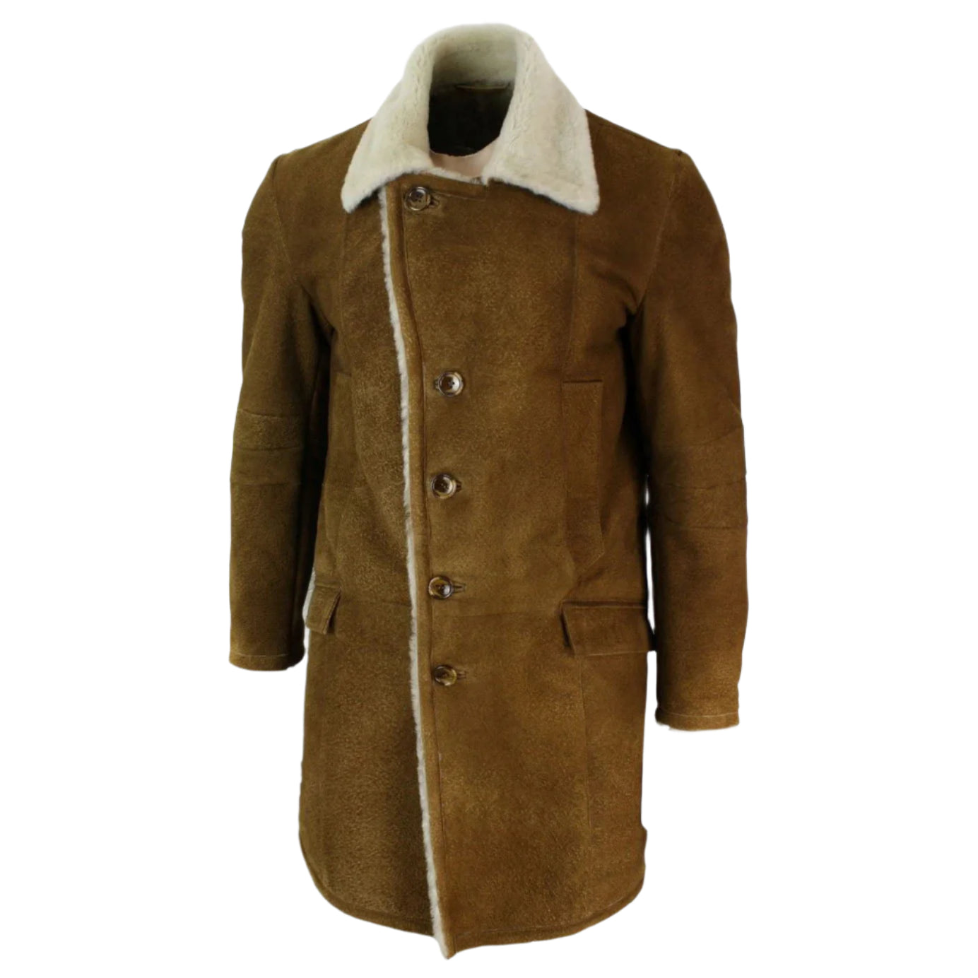 Men's Vintage Retro Tan Brown Shearling Sheepskin Overcoat - AMSEL LEATHERS