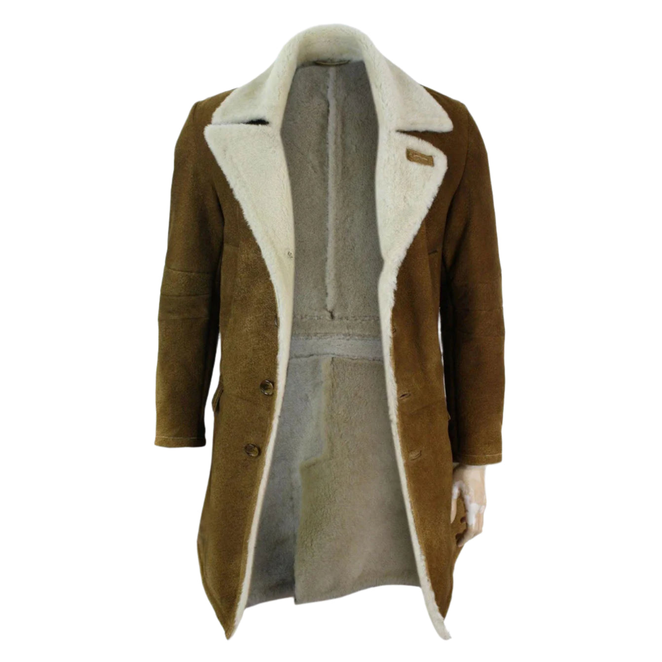 Men's Vintage Retro Tan Brown Shearling Sheepskin Overcoat - AMSEL LEATHERS