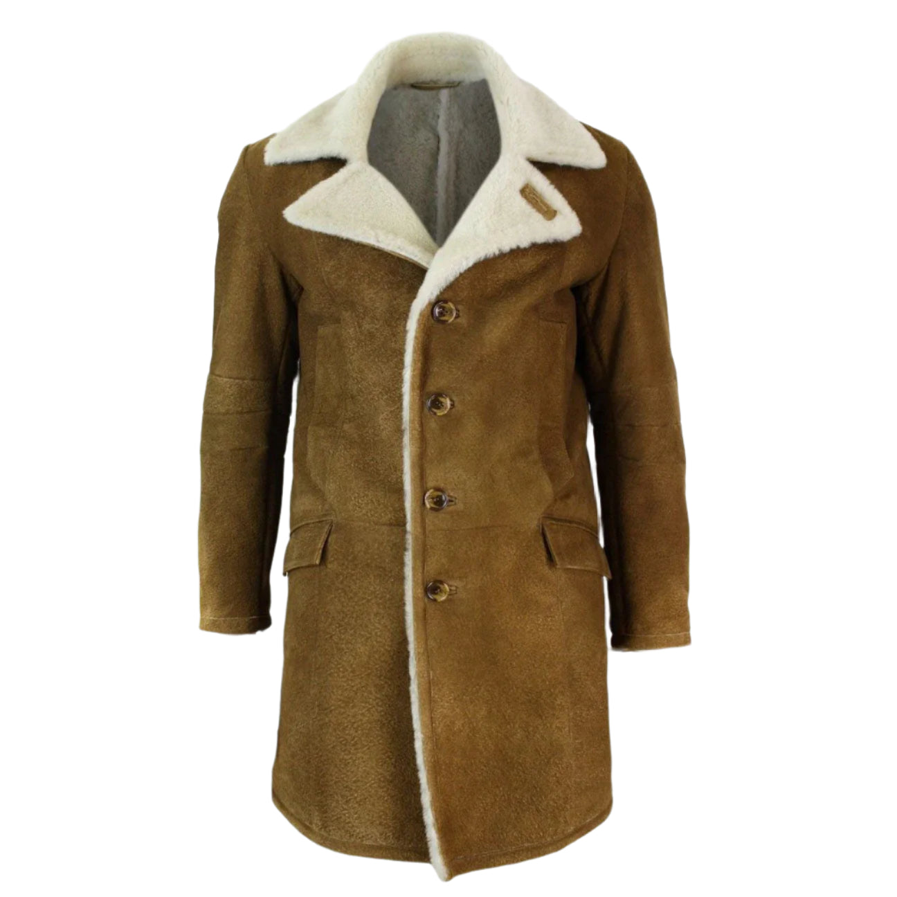 Men's Vintage Retro Tan Brown Shearling Sheepskin Overcoat - AMSEL LEATHERS