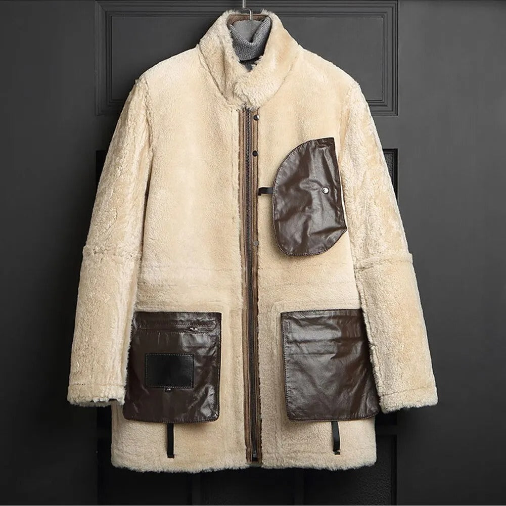 Men's Shearling Winter Long Coat - AMSEL LEATHERS