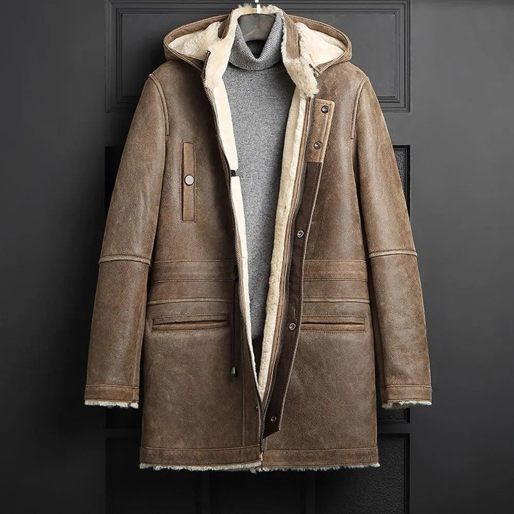 Men's Shearling Winter Long Coat - AMSEL LEATHERS