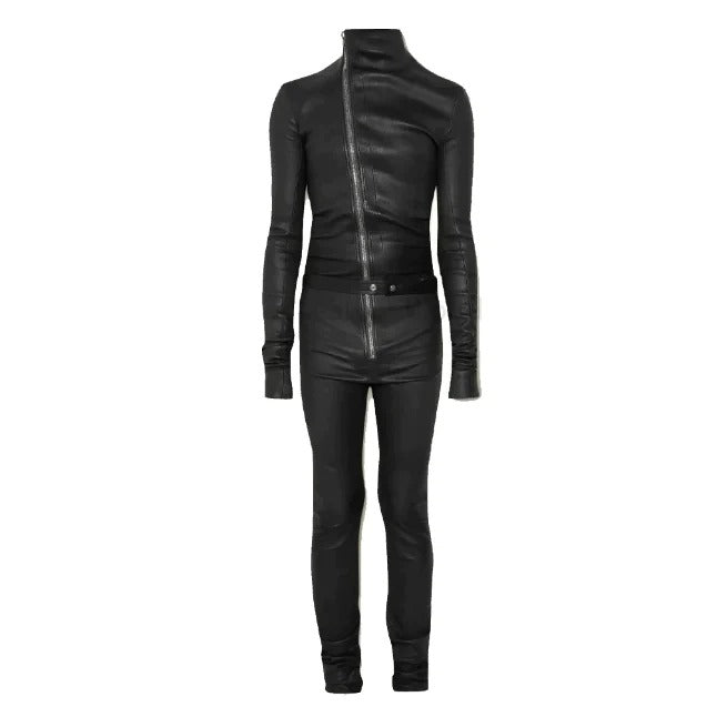 Men's Slim Fit Black Leather Jumpsuit - AMSEL LEATHERS