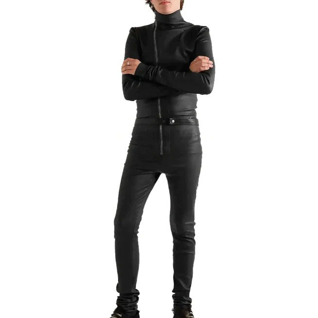 Men's Slim Fit Black Leather Jumpsuit - AMSEL LEATHERS