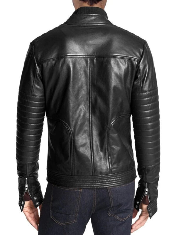 Men's Slim Fit Black Leather Motorcycle Jacket - AMSEL LEATHERS