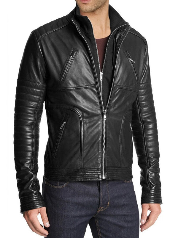 Men's Slim Fit Black Leather Motorcycle Jacket - AMSEL LEATHERS