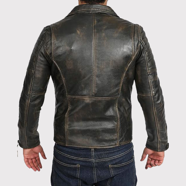 Men's Slim Fit Vintage Black Leather Biker Jacket - AMSEL LEATHERS