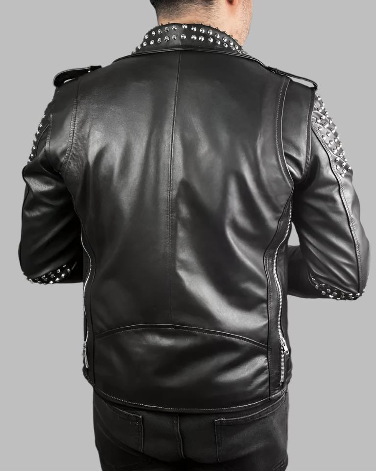 Men's Studded Leather Jacket - Motorcycle Genuine Cowhide Leather Jacket - AMSEL LEATHERS