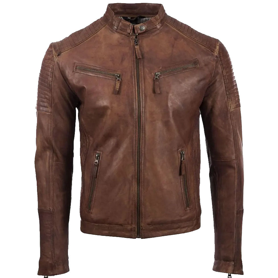 Men's Stylish Super Soft Vintage Leather Fitted Biker Jacket - AMSEL LEATHERS