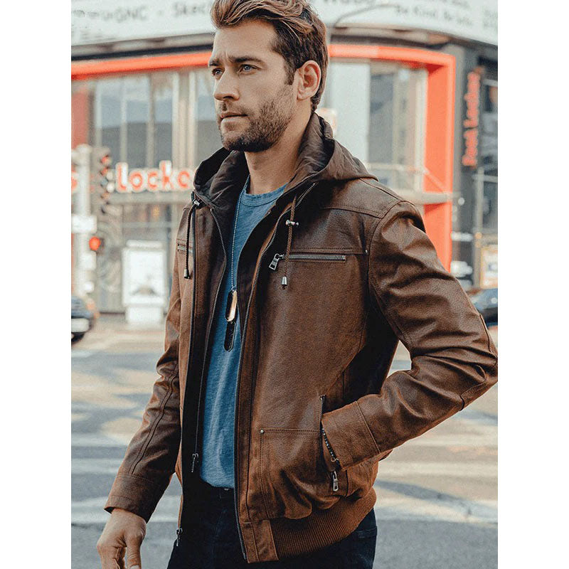 Men's Suede Hooded Leather Jacket - Stylish and Warm - AMSEL LEATHERS