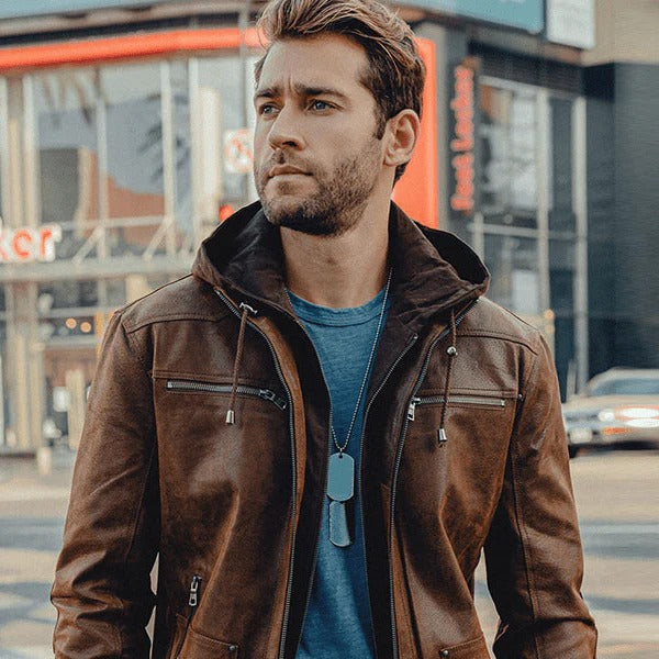 Men's Suede Hooded Leather Jacket - Stylish and Warm - AMSEL LEATHERS