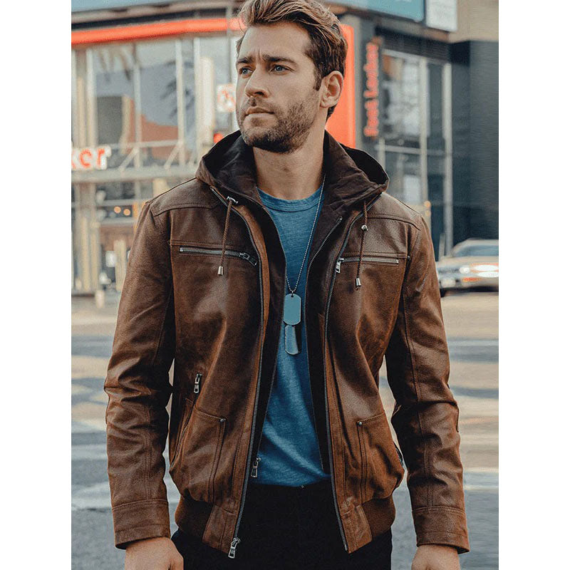 Men's Suede Hooded Leather Jacket - Stylish and Warm - AMSEL LEATHERS