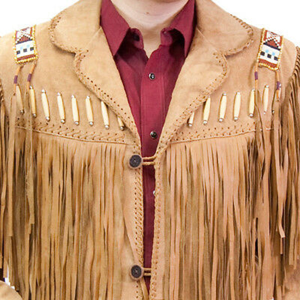 Men's Suede Leather Cowboy Jacket with Fringed and Beaded Western Coat - AMSEL LEATHERS