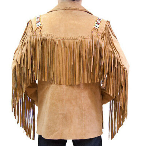 Men's Suede Leather Cowboy Jacket with Fringed and Beaded Western Coat - AMSEL LEATHERS