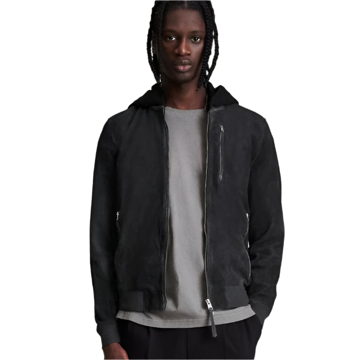 Mens Suede Leather Hooded Bomber Jacket - AMSEL LEATHERS