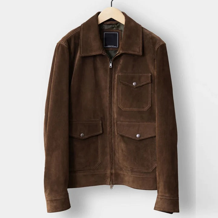 Men's Tan Brown Suede Leather Bomber Jacket - AMSEL LEATHERS