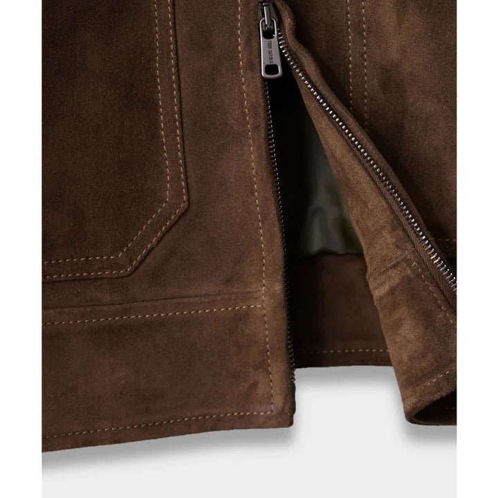 Men's Tan Brown Suede Leather Bomber Jacket - AMSEL LEATHERS