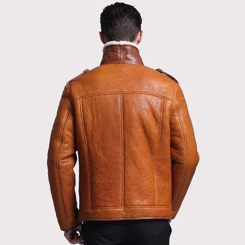 Men's Tan Sheepskin Shearling Pilot Coat - AMSEL LEATHERS