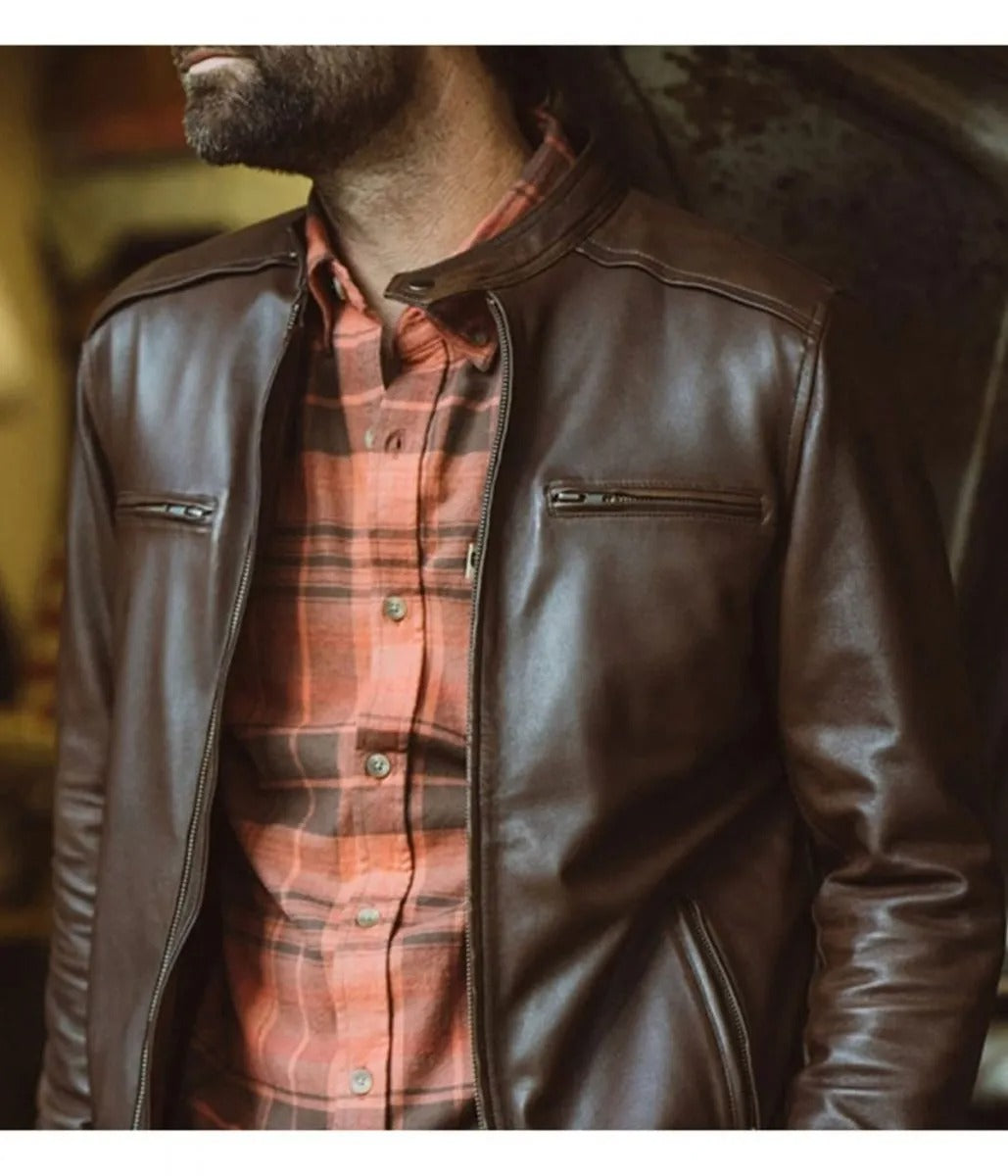 Men's Brown Thompson Leather Moto Jacket - AMSEL LEATHERS