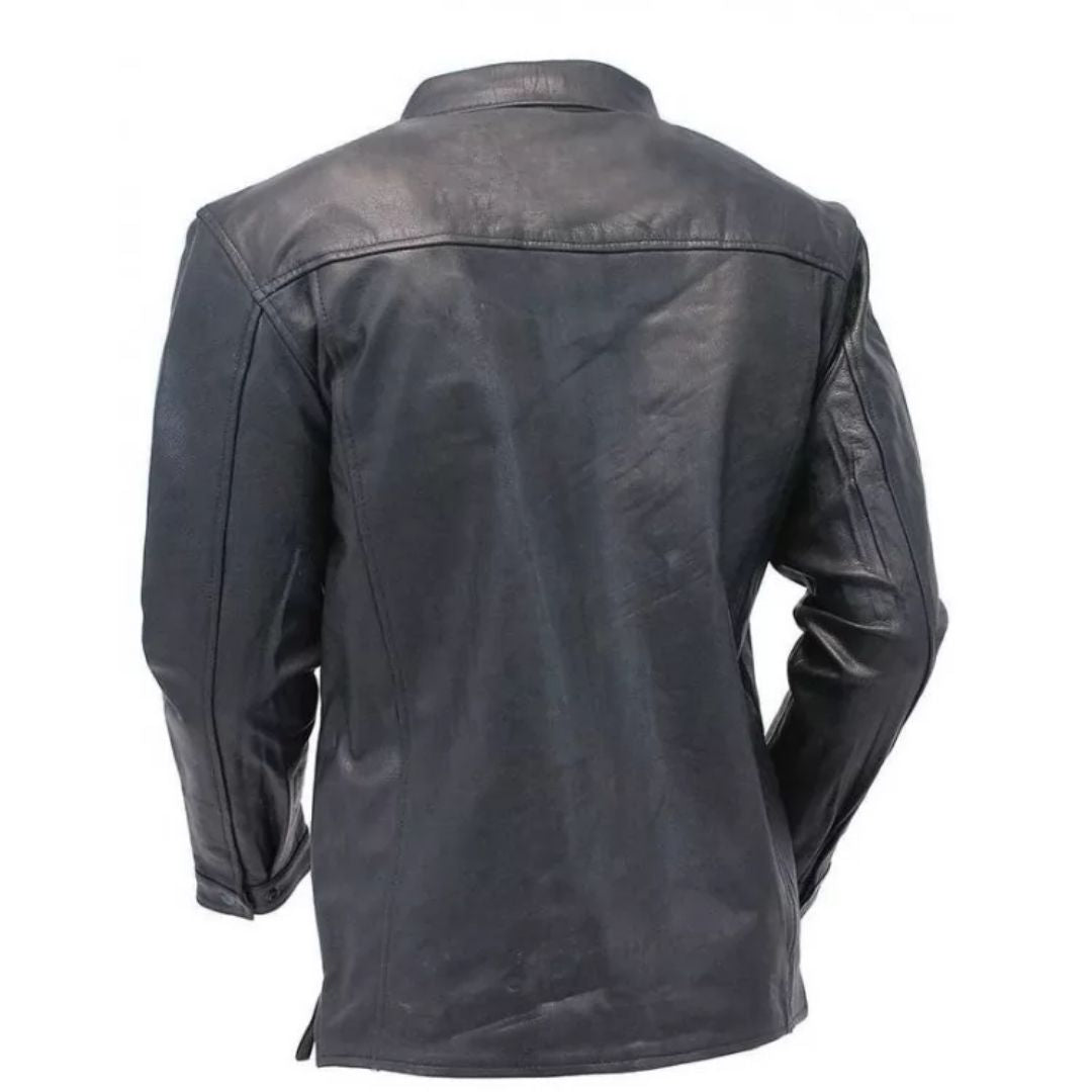 Men's Timeless Look Real Sheepskin Black Leather Shirt - AMSEL LEATHERS