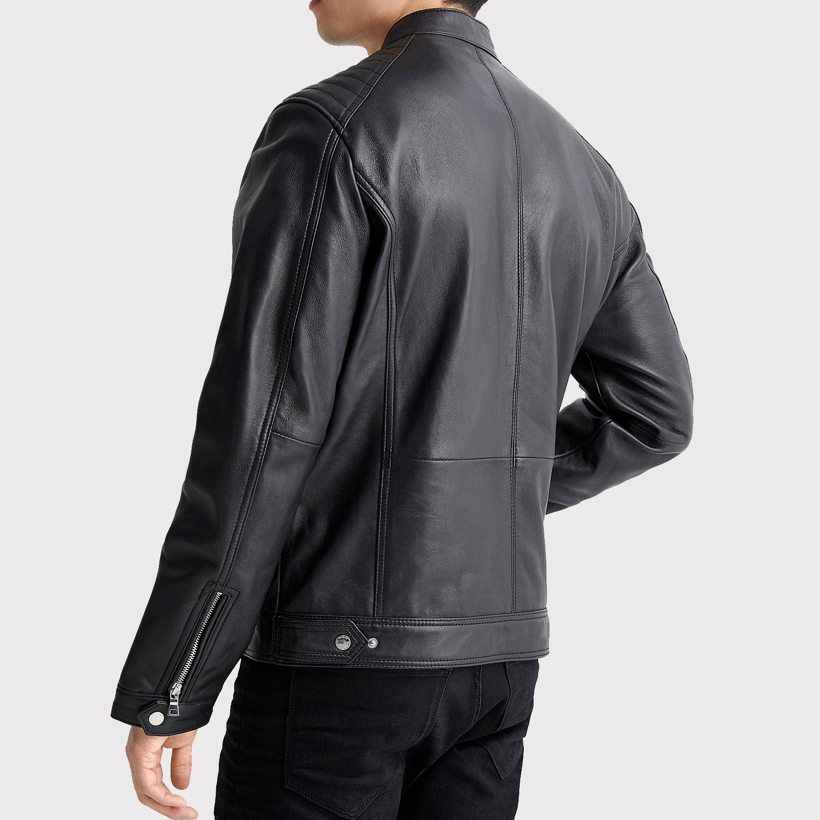 Men's Top Stitched Black Biker Jacket - AMSEL LEATHERS