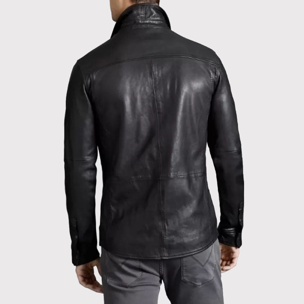 Trendsetting Men's Real Sheepskin Black Leather Shirt - AMSEL LEATHERS