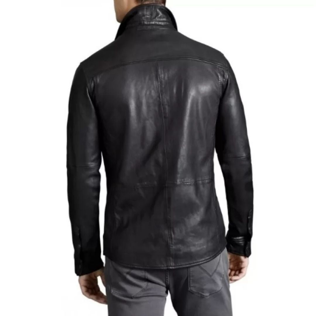 Men's Trendsetting Real Sheepskin Black Leather Shirt - AMSEL LEATHERS