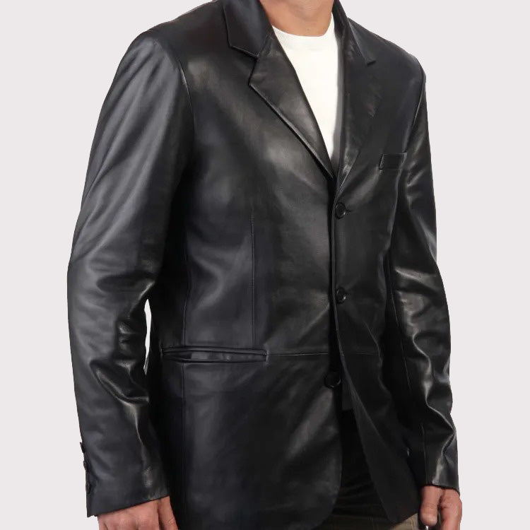 Trendy Black Leather Blazer for Men - AMSEL LEATHERS