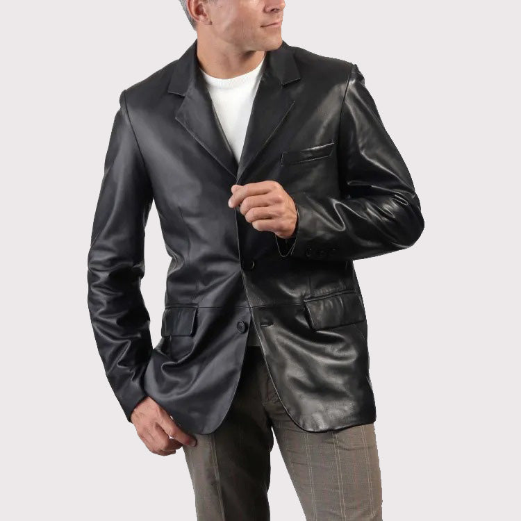 Trendy Black Leather Blazer for Men - AMSEL LEATHERS