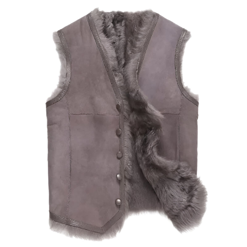 Men's Tuscany V-Collar Shearling Leather Fur Vest - AMSEL LEATHERS