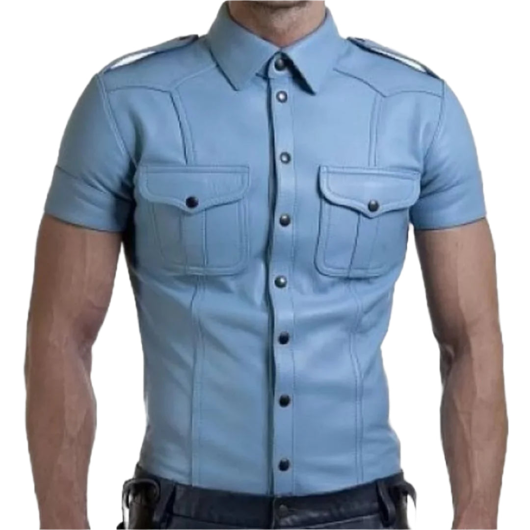 Men's Genuine Blue Leather Shirt – Stylish & Bold - AMSEL LEATHERS