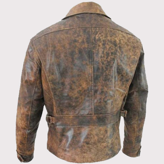 Men's Vintage 70s Biker Style Leather Jacket - Genuine Cowhide Distressed Brown - AMSEL LEATHERS