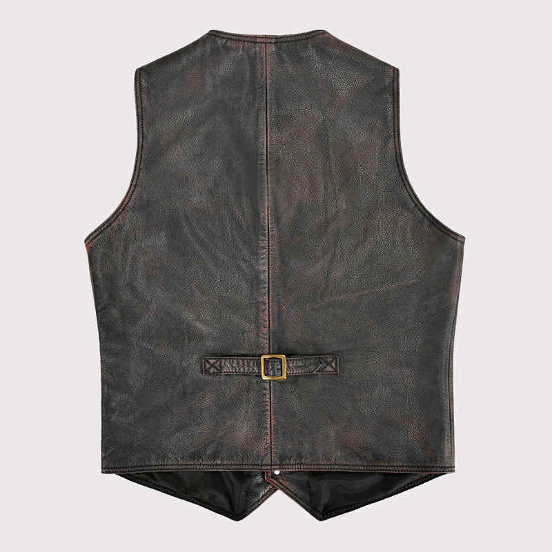 Vintage Black Red Waxed Leather Vest for Men - AMSEL LEATHERS