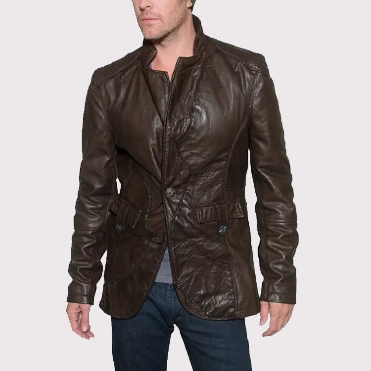 Vintage Brown Designer Leather Blazer for Men - AMSEL LEATHERS