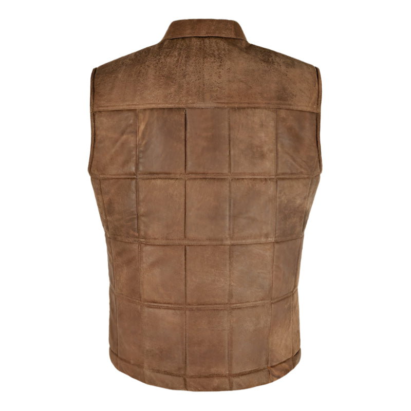 Men's Vintage Brown Leather Bodywarmer Vest - Quilted Puffer Waistcoat - AMSEL LEATHERS