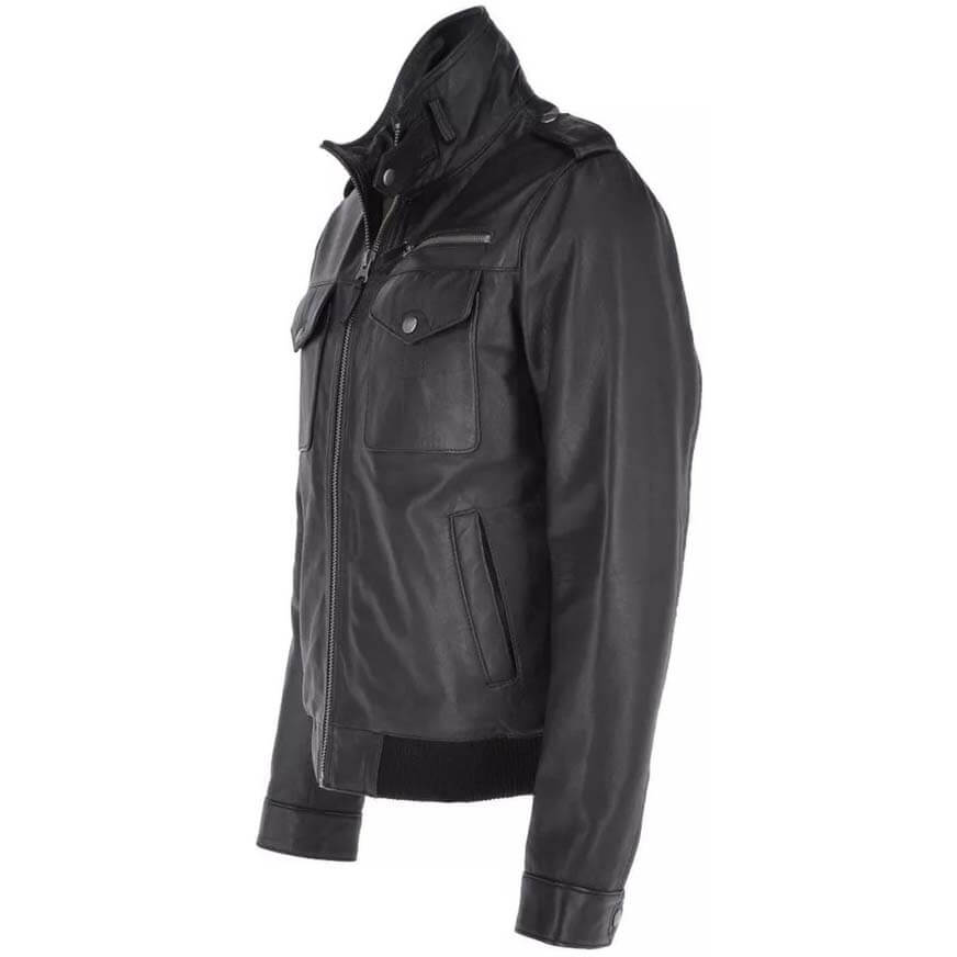 Men's Vintage Distressed Black Leather Cafe Racer Biker Jacket - AMSEL LEATHERS