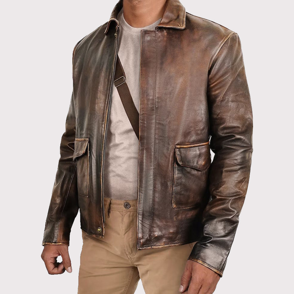 Men's Vintage Distressed Brown Western Style Jacket - Handmade Cowboy Fashion - AMSEL LEATHERS