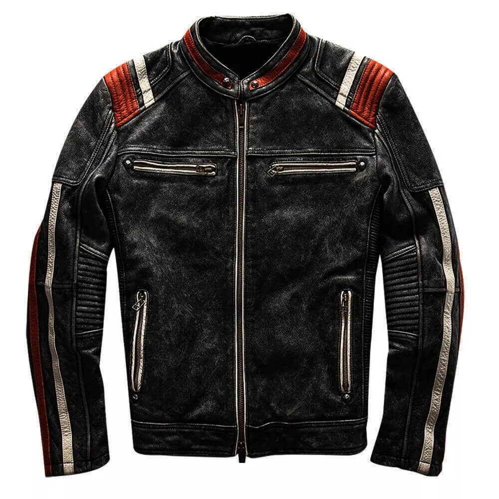 Men's Vintage Distressed Cafe Racer Leather Jacket - AMSEL LEATHERS