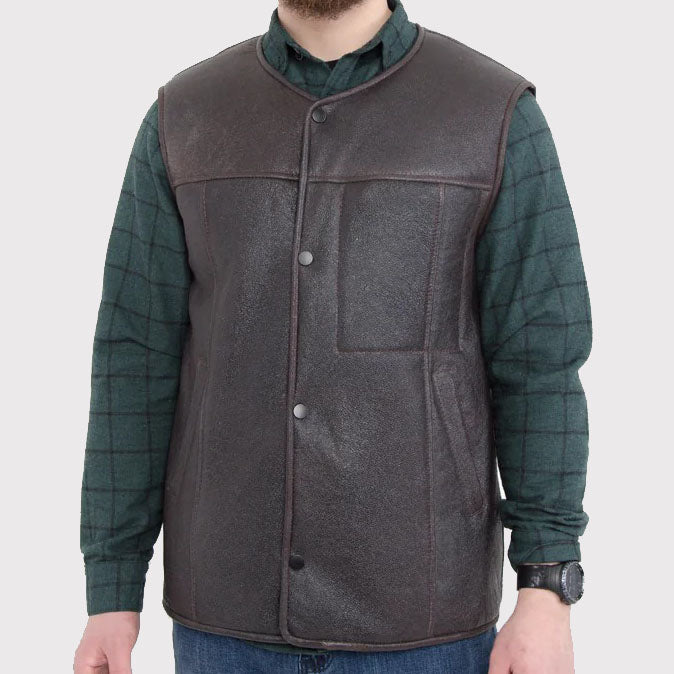 Men's Western Sheepskin Vest with Secret Zip Front Pocket - AMSEL LEATHERS