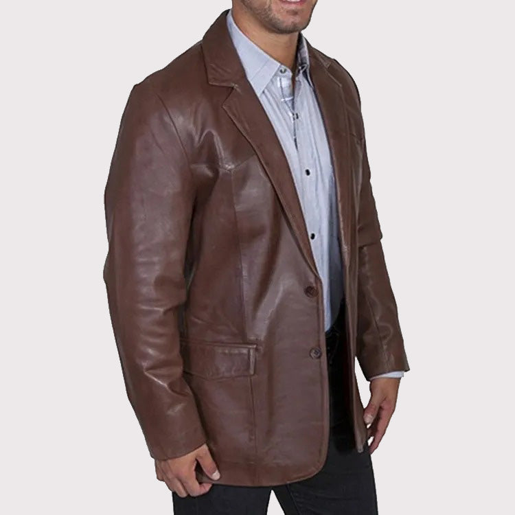 Western Dark Brown Leather Sportcoat Blazer for Men - AMSEL LEATHERS