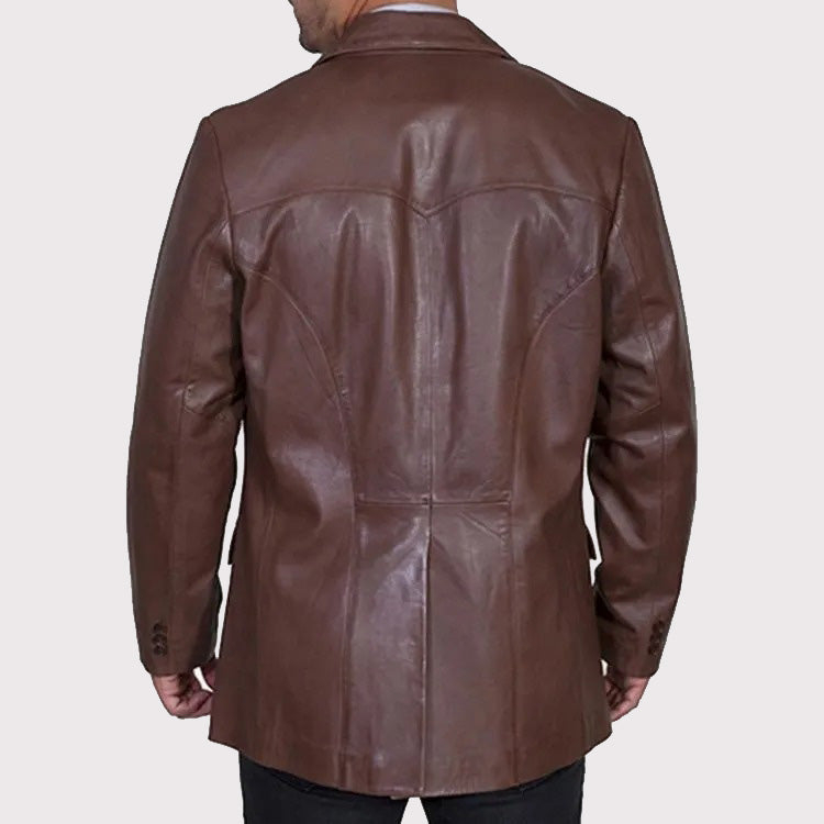 Western Dark Brown Leather Sportcoat Blazer for Men - AMSEL LEATHERS