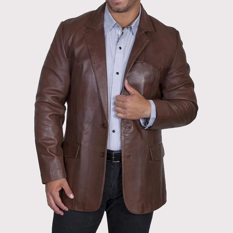 Western Dark Brown Leather Sportcoat Blazer for Men - AMSEL LEATHERS