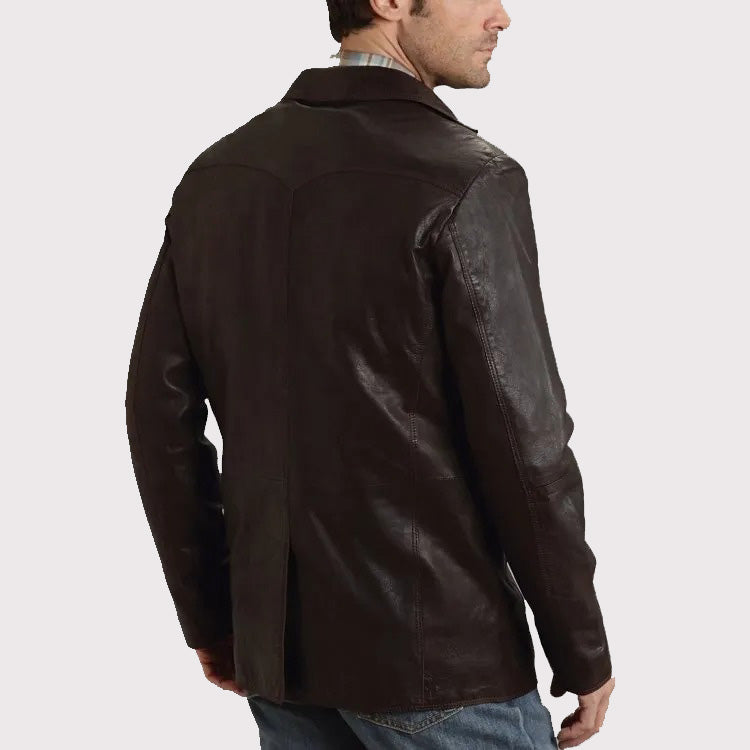 Western Smooth Brown Leather Blazer Jacket for Men - AMSEL LEATHERS