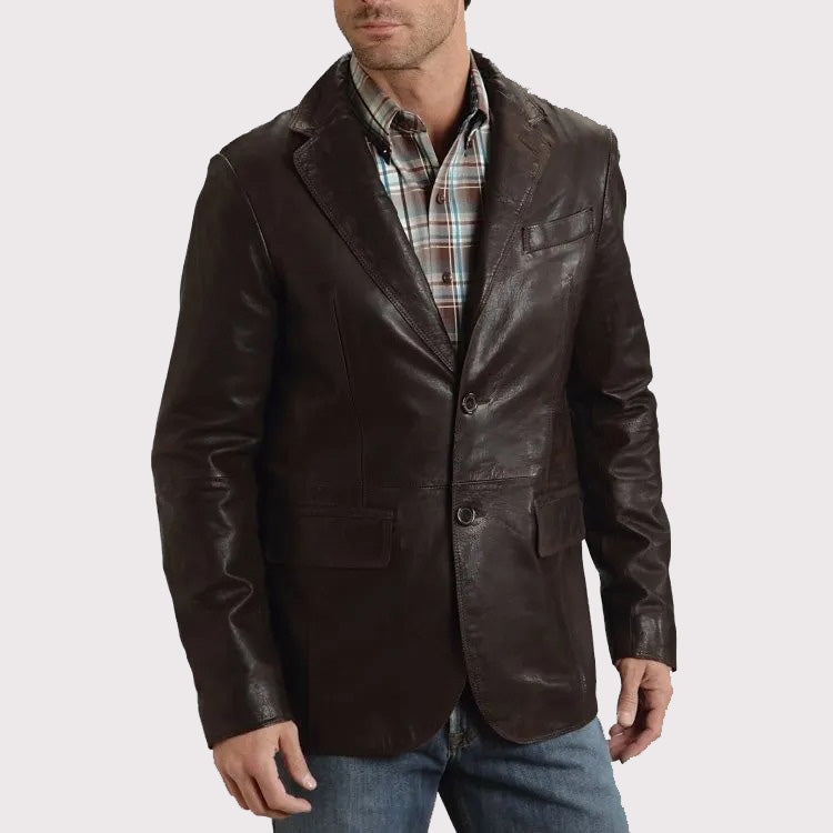 Western Smooth Brown Leather Blazer Jacket for Men - AMSEL LEATHERS