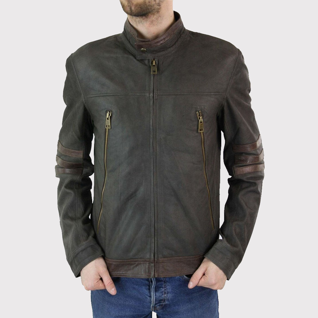 X-Men Wolverine Inspired Brown Biker Racing Jacket for Men - AMSEL LEATHERS