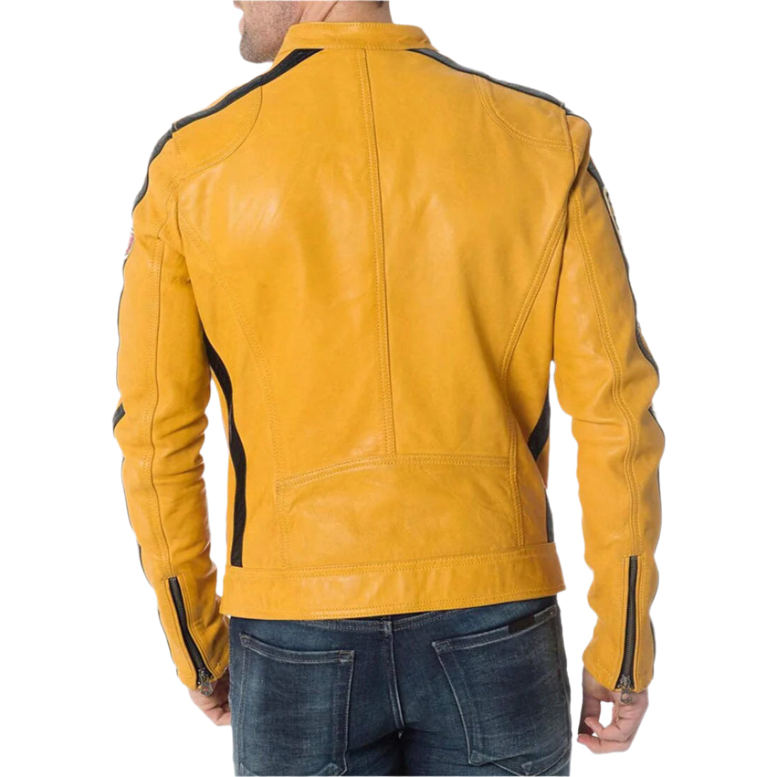 Men's Yellow Leather Motorcycle Jacket - Ride in Style! - AMSEL LEATHERS