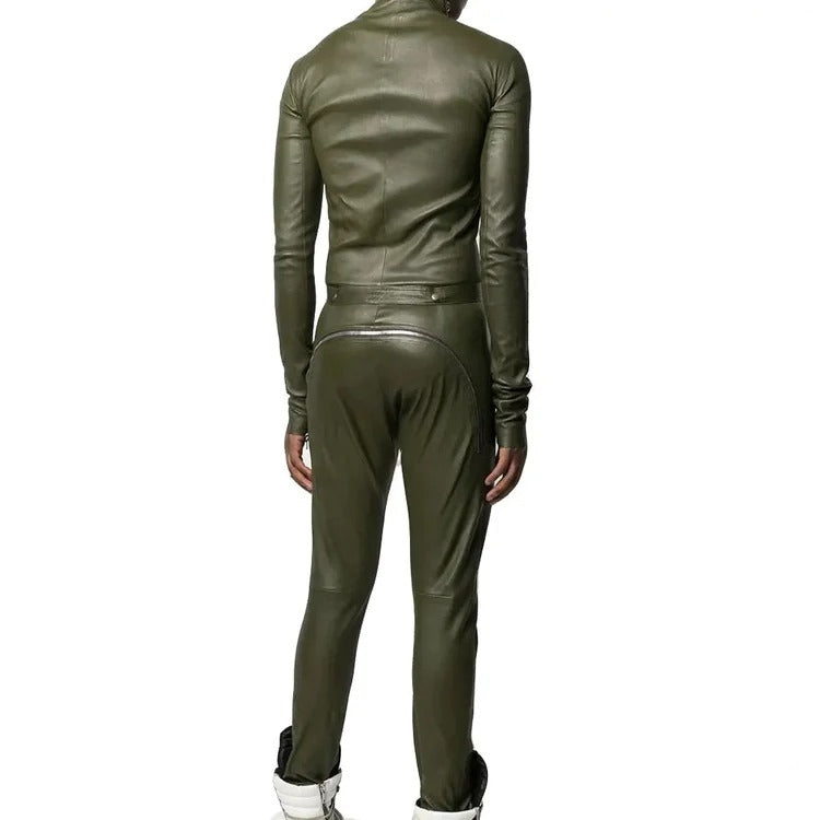 Men's Zipper Leather Jumpsuit - Edgy and Functional - AMSEL LEATHERS